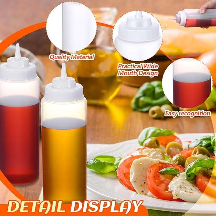 Singhoow 16 Pcs 32 oz Squeeze Bottle Large Plastic Wide Mouth Squeeze Bottles for Condiment Sauces Chocolate Ketchup Mustard BBQ Grill Restaurant (Clear) - Image 4