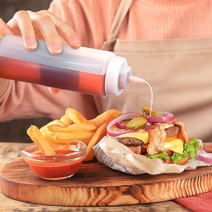 Singhoow 16 Pcs 32 oz Squeeze Bottle Large Plastic Wide Mouth Squeeze Bottles for Condiment Sauces Chocolate Ketchup Mustard BBQ Grill Restaurant (Clear) - Image 6