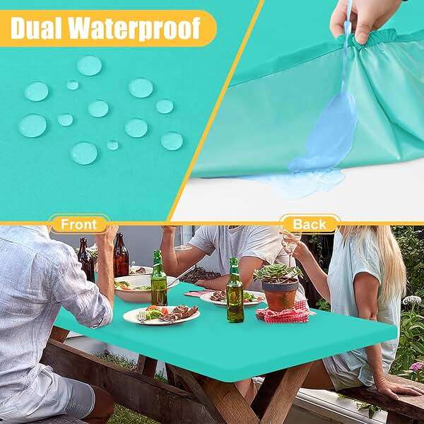 Spotjoy Rectangle Table Cloth, Waterproof Elastic Fitted Tablecloth for 6 Foot Folding Tables, Washable Polyester Tablecloths for Picnic, Camping, Outdoor (Aqua, 30"x72") - Image 3