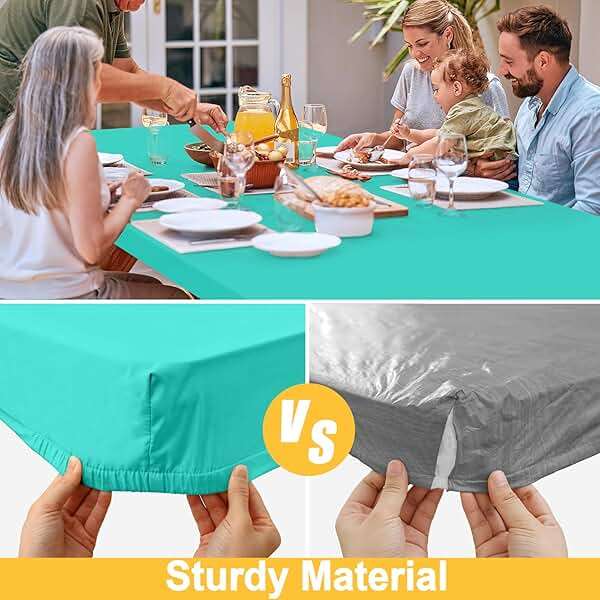 Spotjoy Rectangle Table Cloth, Waterproof Elastic Fitted Tablecloth for 6 Foot Folding Tables, Washable Polyester Tablecloths for Picnic, Camping, Outdoor (Aqua, 30"x72") - Image 4