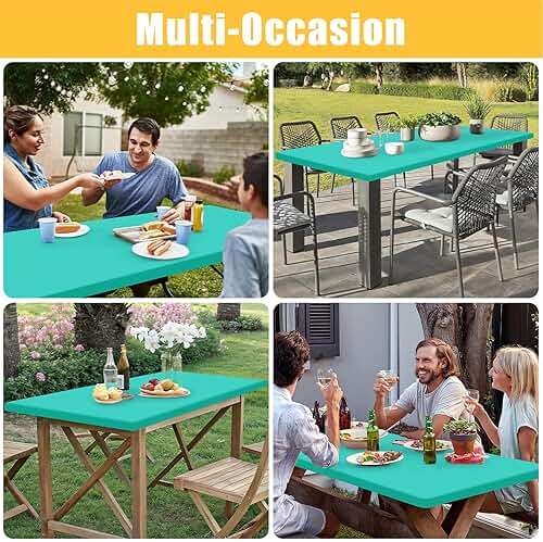Spotjoy Rectangle Table Cloth, Waterproof Elastic Fitted Tablecloth for 6 Foot Folding Tables, Washable Polyester Tablecloths for Picnic, Camping, Outdoor (Aqua, 30"x72") - Image 6