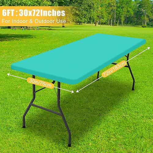 Spotjoy Rectangle Table Cloth, Waterproof Elastic Fitted Tablecloth for 6 Foot Folding Tables, Washable Polyester Tablecloths for Picnic, Camping, Outdoor (Aqua, 30"x72") - Image 7