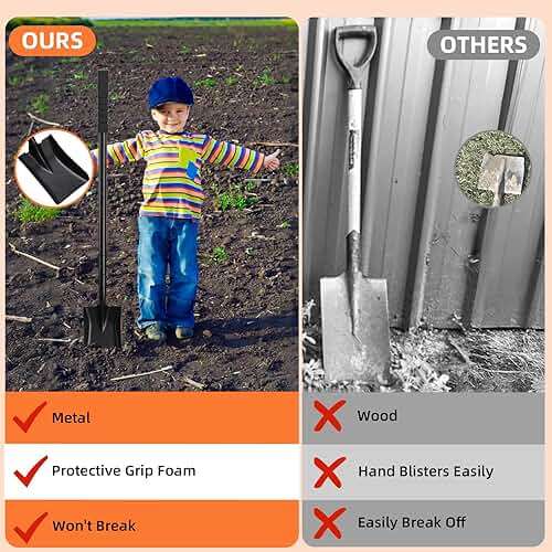 Small Square Shovel 43.3Inches Heavy Duty Garden Tools with Metal Handle, Small Transfer Spade for Digging Camping Car Beach Shovel, Black - Image 2