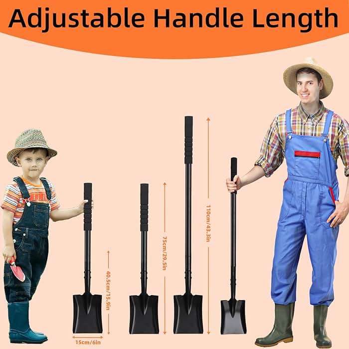 Small Square Shovel 43.3Inches Heavy Duty Garden Tools with Metal Handle, Small Transfer Spade for Digging Camping Car Beach Shovel, Black - Image 3