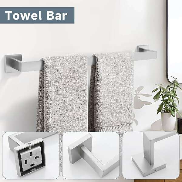 10-Piece Bathroom Hardware Accessories Set-Brushed Nickel Towel Bar, Holder & Racks-SUS304 Stainless Steel-Wall Mounted,23.6-Inch - Image 4