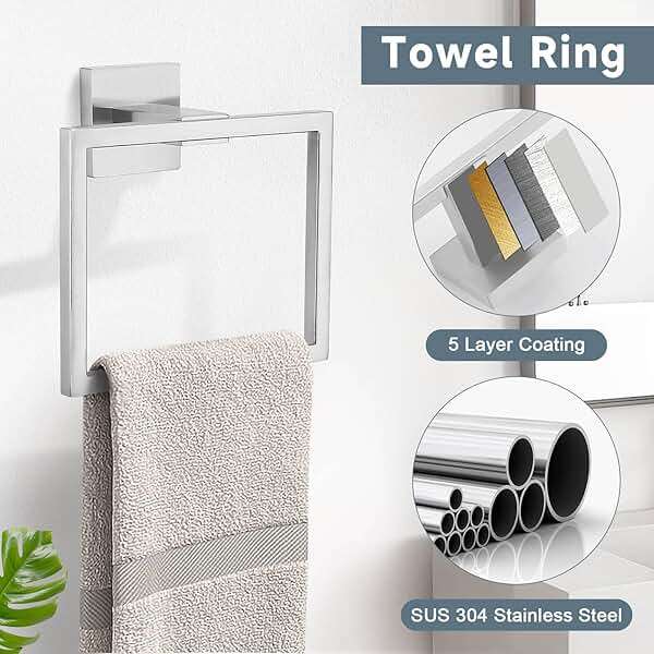 10-Piece Bathroom Hardware Accessories Set-Brushed Nickel Towel Bar, Holder & Racks-SUS304 Stainless Steel-Wall Mounted,23.6-Inch - Image 5