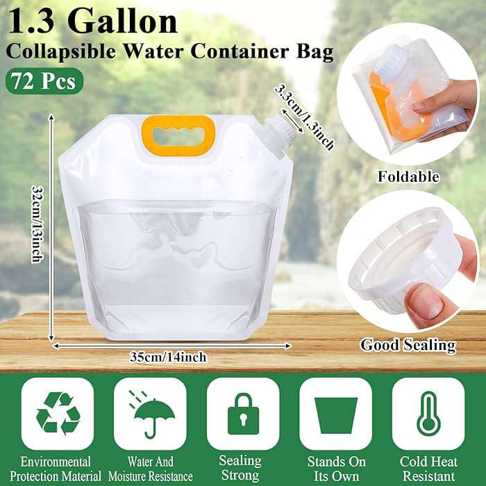 Jingmore 1.3 Gallon Collapsible Water Storage Bag Emergency Jug Container Clear Plastic Water Bladder for Outdoor Sport Camping Hiking No Leak, Freezable, Odorless, Flat Folding - Image 2