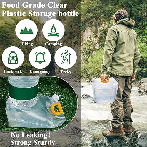 Jingmore 1.3 Gallon Collapsible Water Storage Bag Emergency Jug Container Clear Plastic Water Bladder for Outdoor Sport Camping Hiking No Leak, Freezable, Odorless, Flat Folding - Image 5