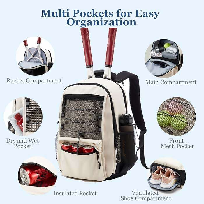 LANBX Tennis Bag, Tennis Backpack for Women Men 2 Rackets with Insulated Pocket Shoe Compartemnt for Pickleball Tennis - Image 4
