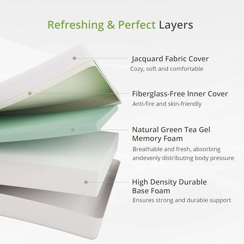 EGOHOME 6 Inch Twin Mattress for Kids, Memory Foam Mattress with Cooling Green Tea Gel, Relieve Pressure with Medium Firm Support, CertiPUR-US Certified, 75''L x 38''W, White - Image 4