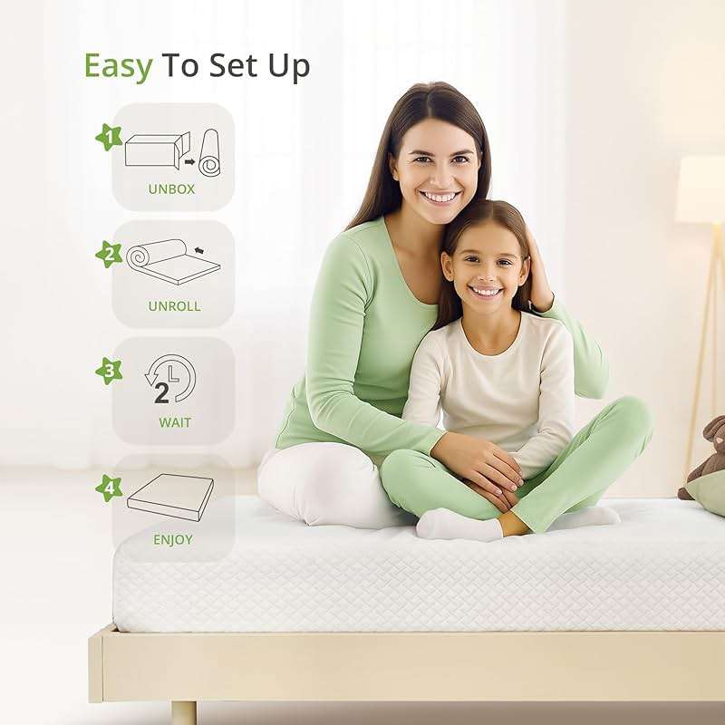 EGOHOME 6 Inch Twin Mattress for Kids, Memory Foam Mattress with Cooling Green Tea Gel, Relieve Pressure with Medium Firm Support, CertiPUR-US Certified, 75''L x 38''W, White - Image 7