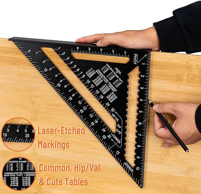 Mr. Pen- Rafter Square, 12 Inch, Black, Aluminum Alloy 12 Inch, Triangle Ruler for Roofing, Framing, Woodworking and Accurate Angle Layouts - Image 3
