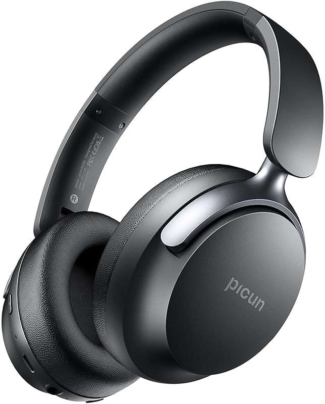 Picun NC60 Hybrid Active Noise Cancelling Headphones, Foldable Wireless Over Ear Bluetooth 5.4 Headphones, 80H Playtime, Transparency Mode, Stereo Bass, Custom EQ via App for Travel Home Black - Image 1