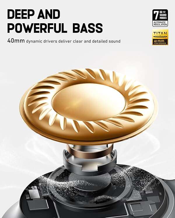 Picun NC60 Hybrid Active Noise Cancelling Headphones, Foldable Wireless Over Ear Bluetooth 5.4 Headphones, 80H Playtime, Transparency Mode, Stereo Bass, Custom EQ via App for Travel Home Black - Image 5