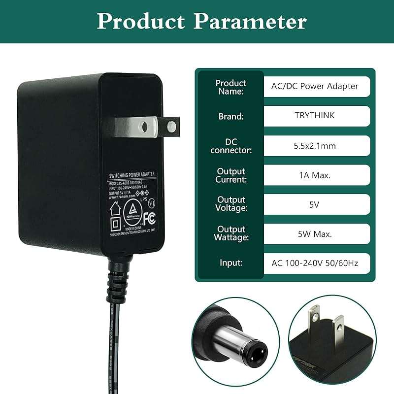 5V 1A Power Cord for Crosley Record Player, AC to DC Power Adapter Charger for Crosley Cruiser Plus CR8005F CR8005D CR8005F-GA CR8005F-WO CR8005D-TU CR8005D-BL Victrola/Wockoder DC5V Player Supply - Image 3