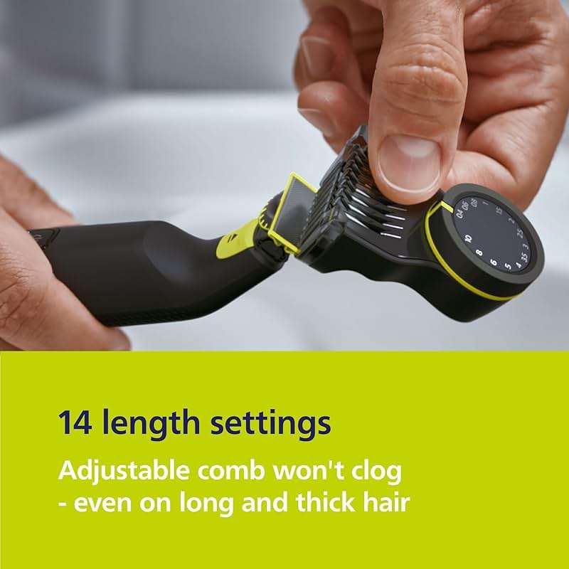 Philips Norelco OneBlade Pro 360 Face + Body Electric Shaver, Beard Trimmer and Groomer, with 360 Blade Technology, 14-Length Precision Comb, Body Kit, Soft Pouch, Model QP6542/70 - Image 4