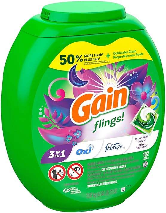Gain Flings Laundry Detergent Pacs, 102 Count, Moonlight Breeze Scent, with Odor Defense, concentrated laundry soap pacs - Image 4