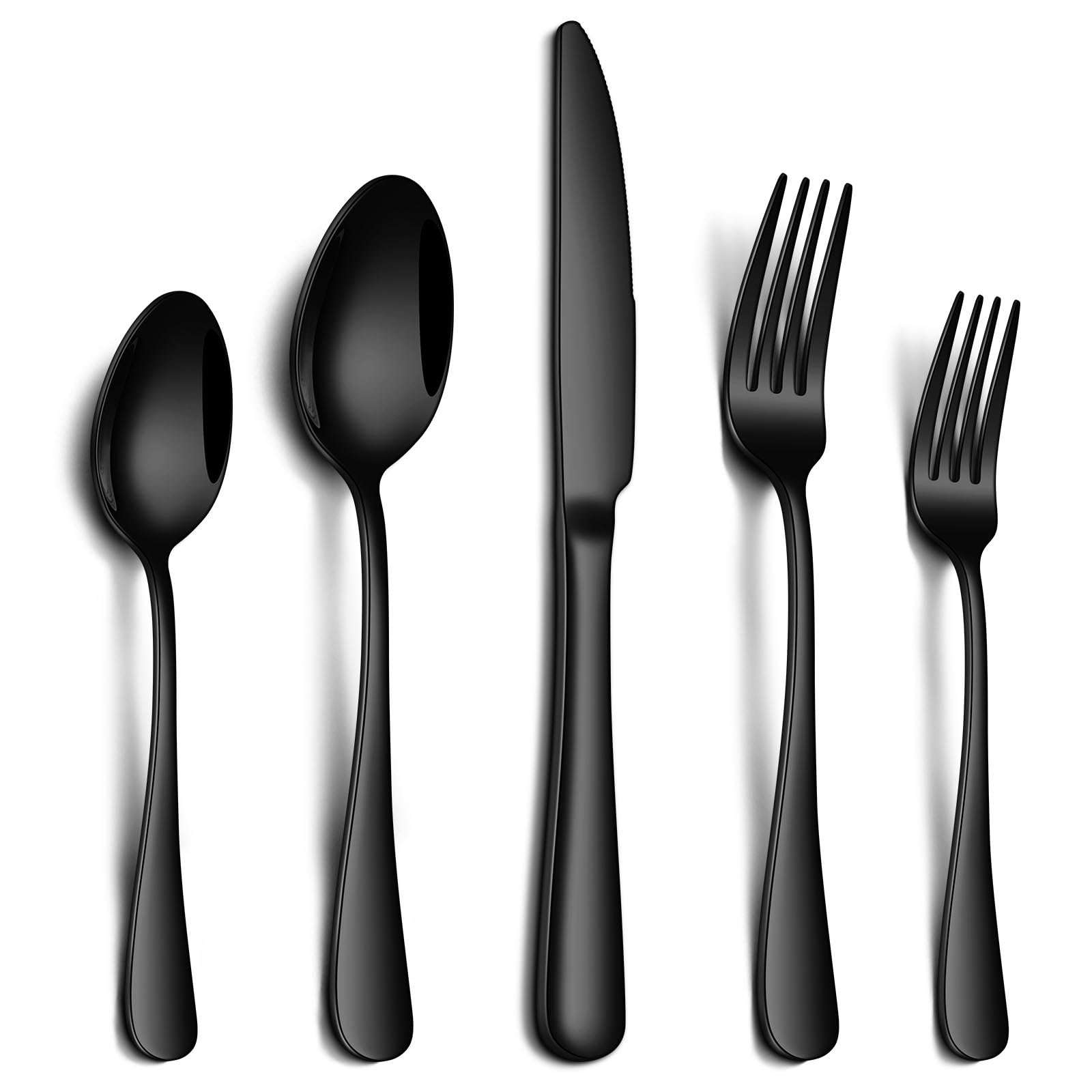 PHILIPALA 20 Piece Black Silverware Set, Stainless Steel Flatware Set for 4 Food Grade Cutlery Utensil Set Include Knife Fork Spoon Mirror Polished Dishwasher Safe - Image 1