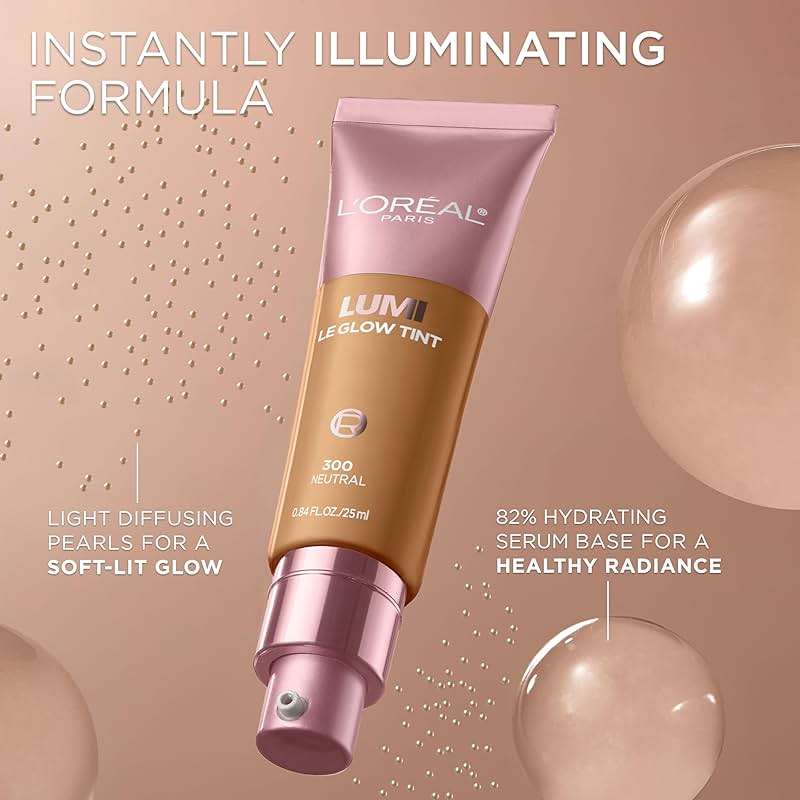 L'Oreal Paris Lumi Le Glow Tint Fluide Teinte, Lightweight Fluid Tint That Glow Like An Illuminator & Cover Like A Foundation, Cool/Froid 100, 0.84 Fl Oz - Image 6
