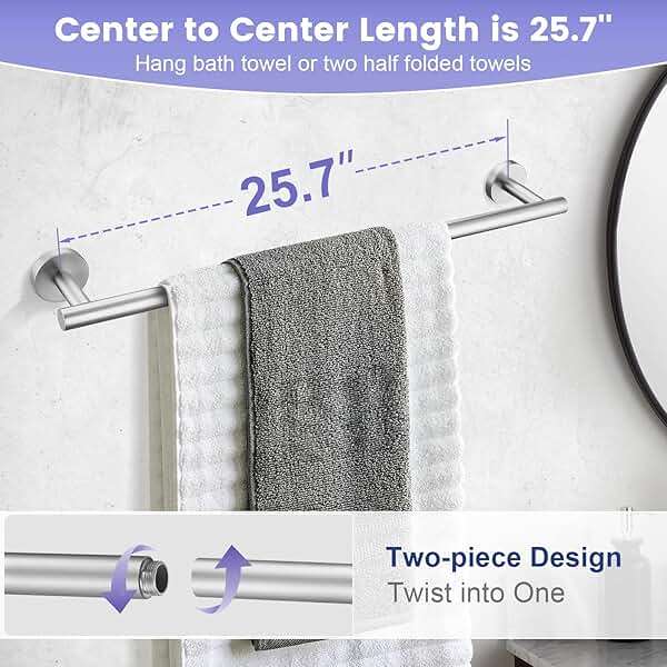 YACVCL 10 Pieces Brushed Nickel Bathroom Hardware Accessories Set, 27.5 Inch Towel Bar Set SUS304 Stainless Steel Towel Holder Set for Bathroom,Wall Mounted Towel Rack Set - Image 5