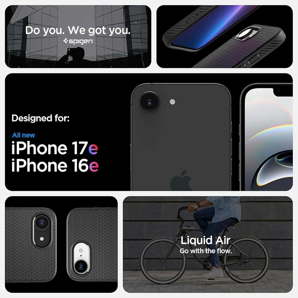 Spigen for iPhone 17e / 16e Case, Liquid Air [Military-Grade Protection] - Matte Black | Military-Grade Protection - Image 2