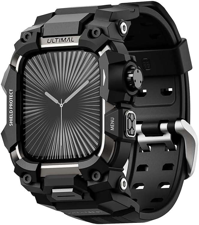 ULTIMAL Rugged Case with Band for Apple Watch 46mm,Compatible with Apple Watch Series 11/10, Military Grade Shockproof Bumper Cover for iWatch Tactical Band Men (Black, 46mm) - Image 1