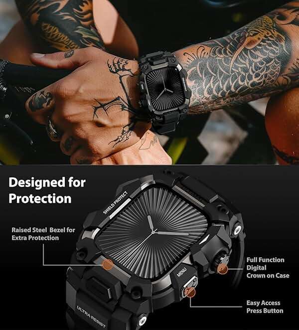 ULTIMAL Rugged Case with Band for Apple Watch 46mm,Compatible with Apple Watch Series 11/10, Military Grade Shockproof Bumper Cover for iWatch Tactical Band Men (Black, 46mm) - Image 3