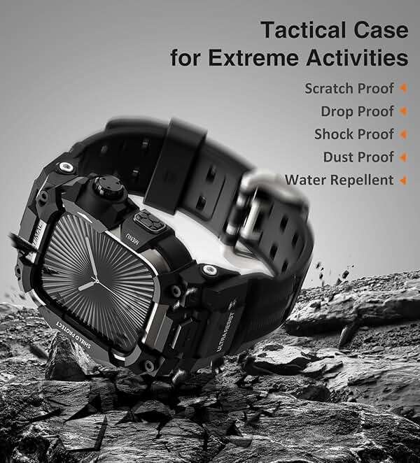 ULTIMAL Rugged Case with Band for Apple Watch 46mm,Compatible with Apple Watch Series 11/10, Military Grade Shockproof Bumper Cover for iWatch Tactical Band Men (Black, 46mm) - Image 5
