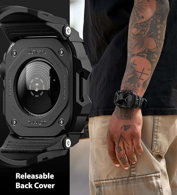 ULTIMAL Rugged Case with Band for Apple Watch 46mm,Compatible with Apple Watch Series 11/10, Military Grade Shockproof Bumper Cover for iWatch Tactical Band Men (Black, 46mm) - Image 6