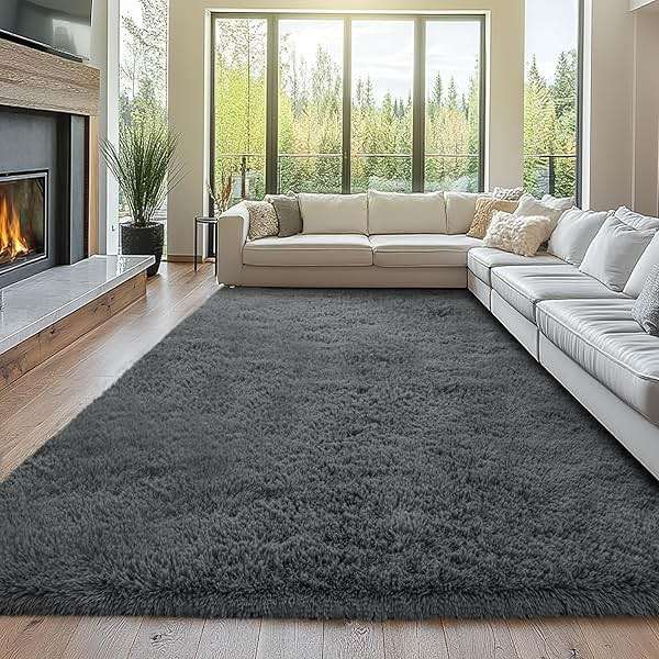 Fluffy 8x10 Area Rug Living Room: Shag Grey Area Rugs for Bedroom- Large Plush Soft Gray Rugs for Living Room- Fuzzy Modern Carpets for Bedroom, Kids Room Decor (Grey, 8x10Feet - Image 1
