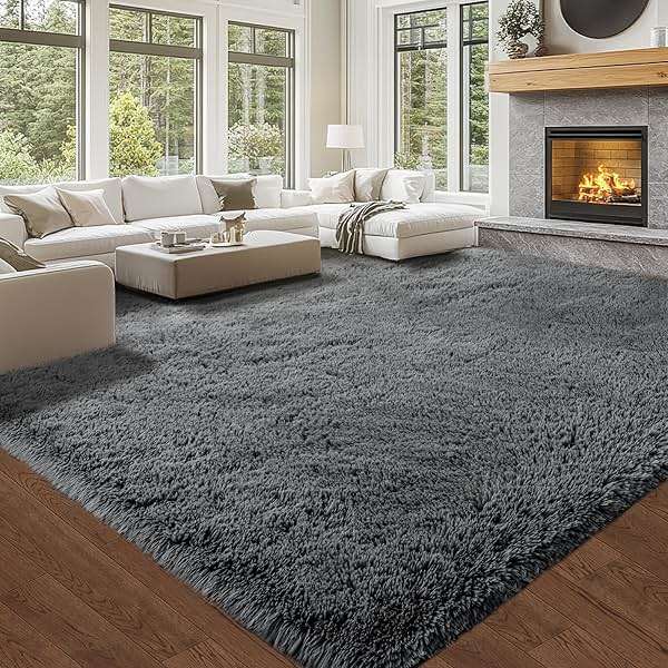 Fluffy 8x10 Area Rug Living Room: Shag Grey Area Rugs for Bedroom- Large Plush Soft Gray Rugs for Living Room- Fuzzy Modern Carpets for Bedroom, Kids Room Decor (Grey, 8x10Feet - Image 2