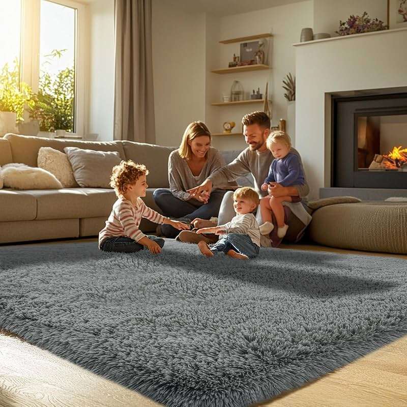 Fluffy 8x10 Area Rug Living Room: Shag Grey Area Rugs for Bedroom- Large Plush Soft Gray Rugs for Living Room- Fuzzy Modern Carpets for Bedroom, Kids Room Decor (Grey, 8x10Feet - Image 4