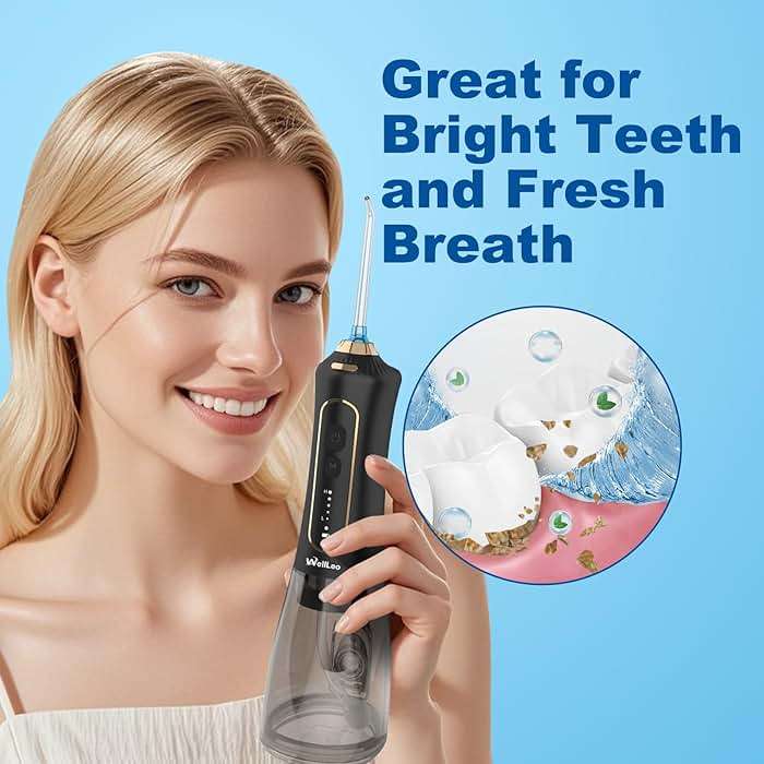 WellLeo Water Flossers for Teeth, 300ML Cordless Oral Irrigator Rechargeable Dental Flosser Picks with 5 Modes 5 Jet Tips,IPX7 Waterproof Teeth Cleaner for Braces Gum Care, Home Travel Use - Image 7