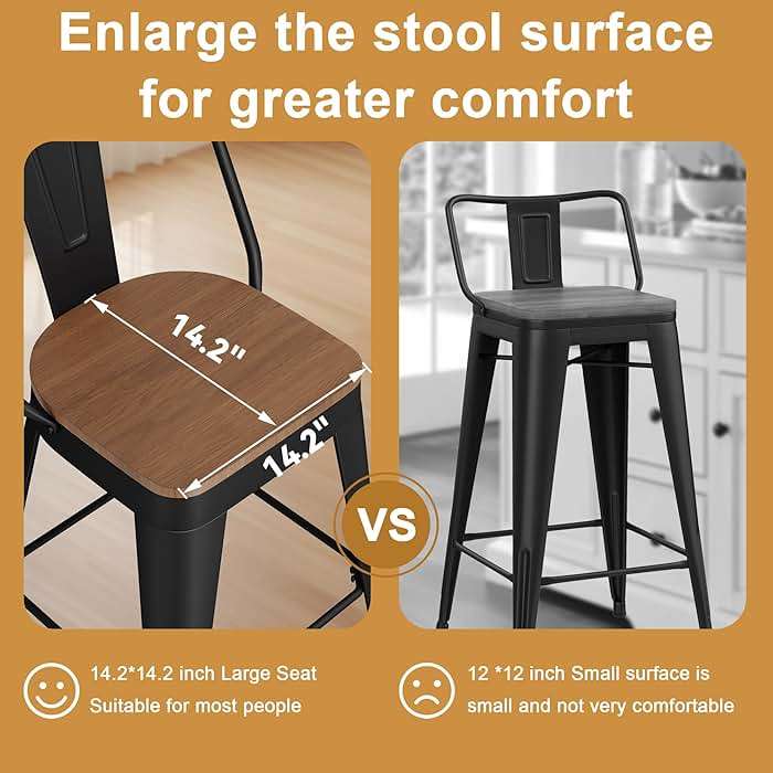 Andeworld Metal Bar Stools Set of 4, 26 inch Counter Height Barstools with Backs Farmhouse Modern High Back Bar Stools with Larger Seat Kitchen Dining Bar Chairs,Matte Black - Image 4
