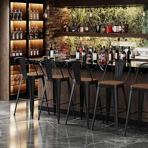 Andeworld Metal Bar Stools Set of 4, 26 inch Counter Height Barstools with Backs Farmhouse Modern High Back Bar Stools with Larger Seat Kitchen Dining Bar Chairs,Matte Black - Image 6