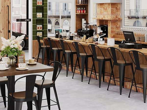 Andeworld Metal Bar Stools Set of 4, 26 inch Counter Height Barstools with Backs Farmhouse Modern High Back Bar Stools with Larger Seat Kitchen Dining Bar Chairs,Matte Black - Image 8