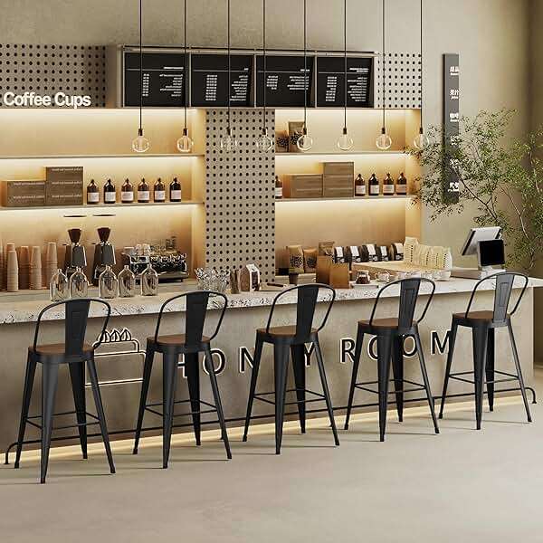 Andeworld Metal Bar Stools Set of 4, 26 inch Counter Height Barstools with Backs Farmhouse Modern High Back Bar Stools with Larger Seat Kitchen Dining Bar Chairs,Matte Black - Image 9