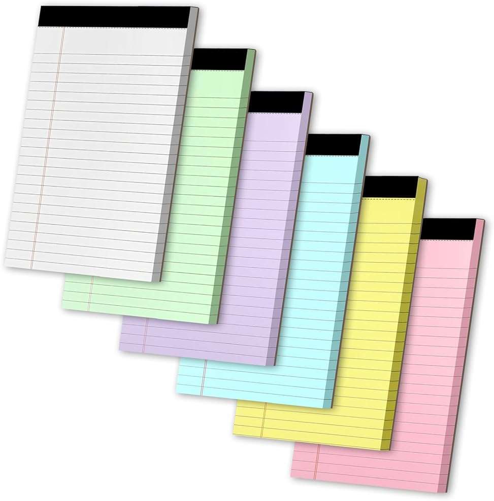 Legal Pads 5" X 8", 6 Pack Colored Note Pads, College Ruled Yellow Lined Paper Pads, Letter & Legal Ruled Pads, 30 Sheets per Small Writing Pads 5x8 for School, Home, Office, Business - Image 1
