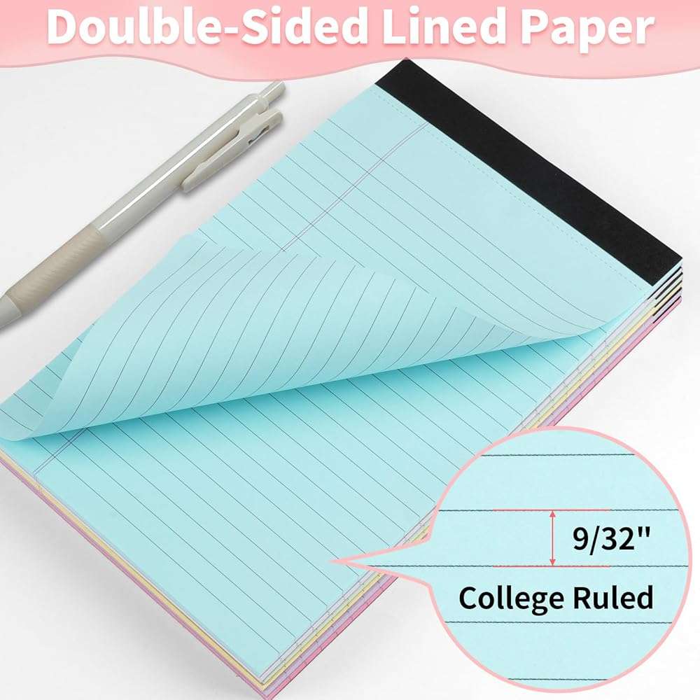 Legal Pads 5" X 8", 6 Pack Colored Note Pads, College Ruled Yellow Lined Paper Pads, Letter & Legal Ruled Pads, 30 Sheets per Small Writing Pads 5x8 for School, Home, Office, Business - Image 3