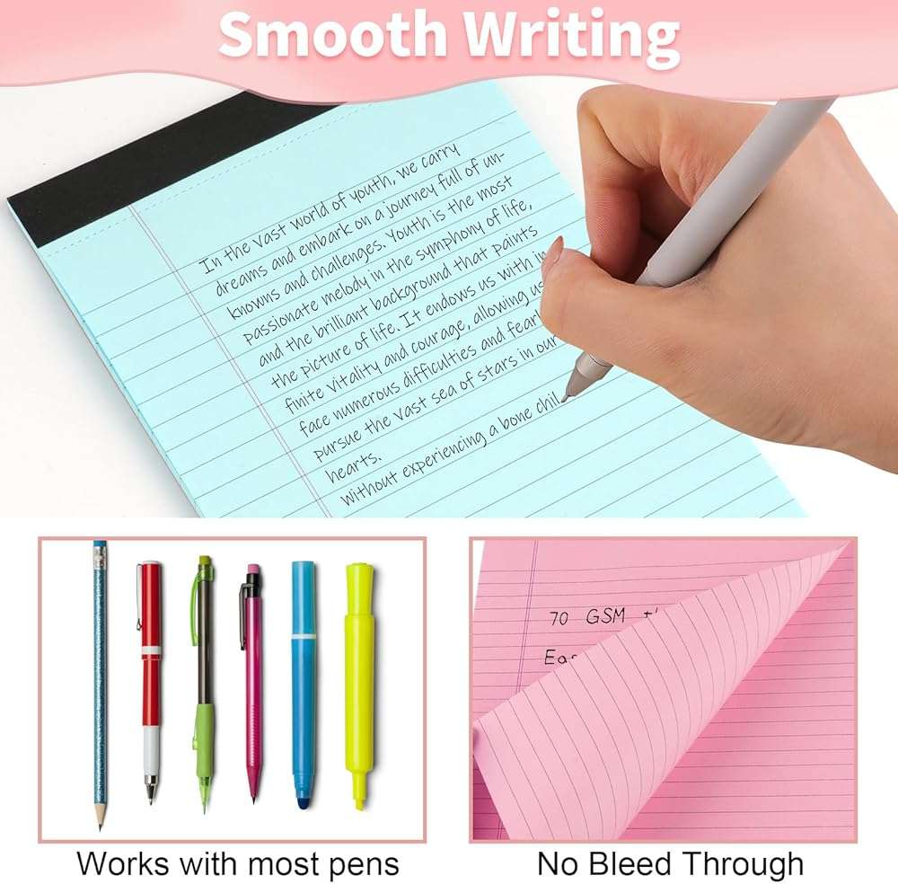 Legal Pads 5" X 8", 6 Pack Colored Note Pads, College Ruled Yellow Lined Paper Pads, Letter & Legal Ruled Pads, 30 Sheets per Small Writing Pads 5x8 for School, Home, Office, Business - Image 4