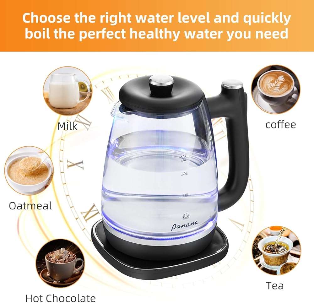 Panana Electric Kettle, Tea Kettle Pot, 1.8L, 1200W, Removable Stainless Steel Inner Lid for Easy Cleaning, Hot Water Kettle Teapot Boiler, Automatic Shut Off, BPA-Free - Image 4