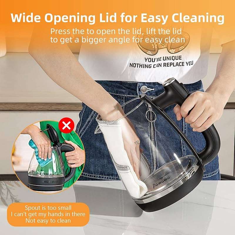 Panana Electric Kettle, Tea Kettle Pot, 1.8L, 1200W, Removable Stainless Steel Inner Lid for Easy Cleaning, Hot Water Kettle Teapot Boiler, Automatic Shut Off, BPA-Free - Image 5