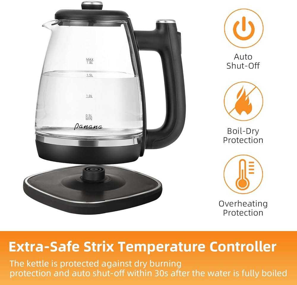 Panana Electric Kettle, Tea Kettle Pot, 1.8L, 1200W, Removable Stainless Steel Inner Lid for Easy Cleaning, Hot Water Kettle Teapot Boiler, Automatic Shut Off, BPA-Free - Image 8