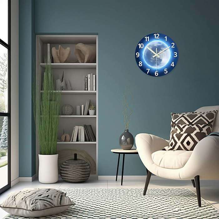 Constantplanet Analog Glow in The Dark Wall Clock Battery Operated 12 Inch Blue Light Up Clock for Wall Silent Wall Clock for Kids Bedroom - Image 2