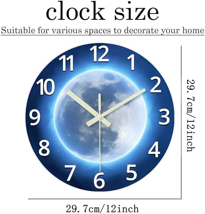 Constantplanet Analog Glow in The Dark Wall Clock Battery Operated 12 Inch Blue Light Up Clock for Wall Silent Wall Clock for Kids Bedroom - Image 3