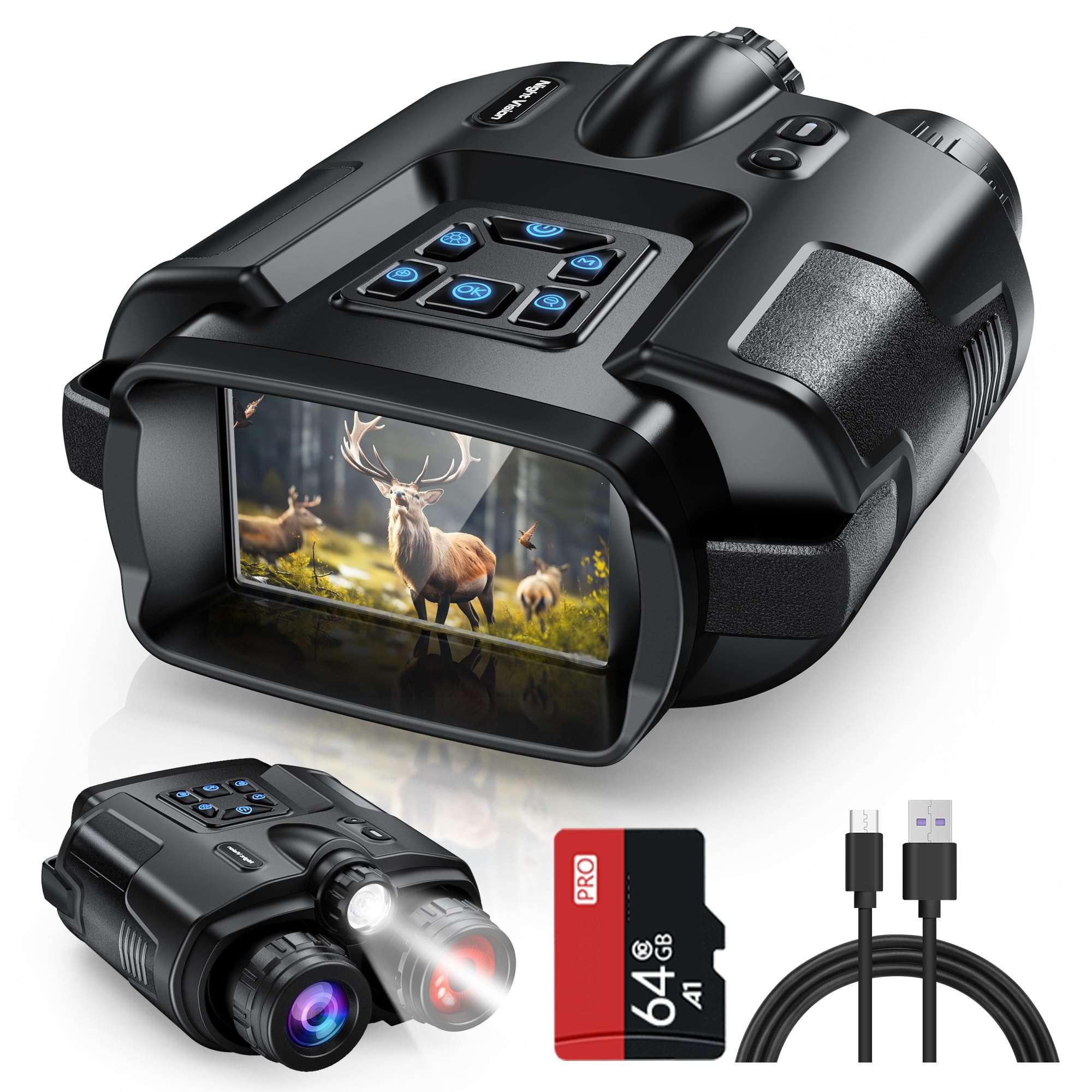 Diyimin 4K Night Vision Goggles for Adults, 2000FT Infrared Night Vision Binoculars with Tactical Light, 8X Digital Zoom for Outdoor, Camping and Travel - Image 1