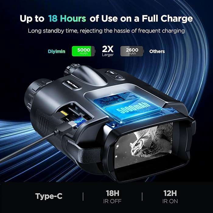 Diyimin 4K Night Vision Goggles for Adults, 2000FT Infrared Night Vision Binoculars with Tactical Light, 8X Digital Zoom for Outdoor, Camping and Travel - Image 6