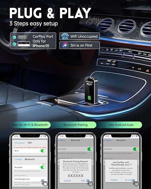 Amzfeel Wireless CarPlay Adapter for Apple iPhone iOS 10+ & Cars from 2015+, Mini Edition, Convert Factory Wired to Wireless CarPlay Dongle Plug & Play GPS Digital Media Receiver (Brushed Cobalt Blue) - Image 4