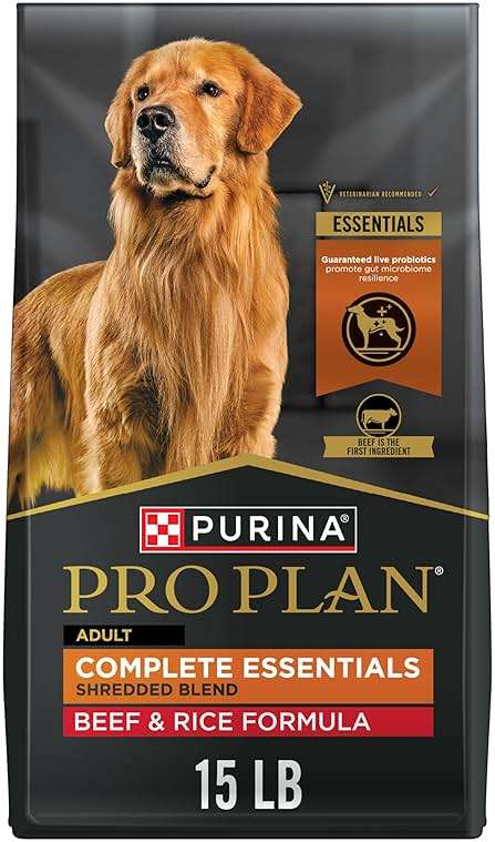 Purina Pro Plan Complete Essentials Shredded Blend Beef and Rice Dog Food Dry Formula with Probiotics for Dogs - 15 lb. Bag - Image 1