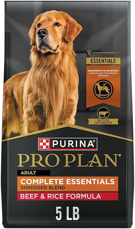 Purina Pro Plan Complete Essentials Shredded Blend Beef and Rice Dog Food Dry Formula with Probiotics for Dogs - 5 lb. Bag - Image 1